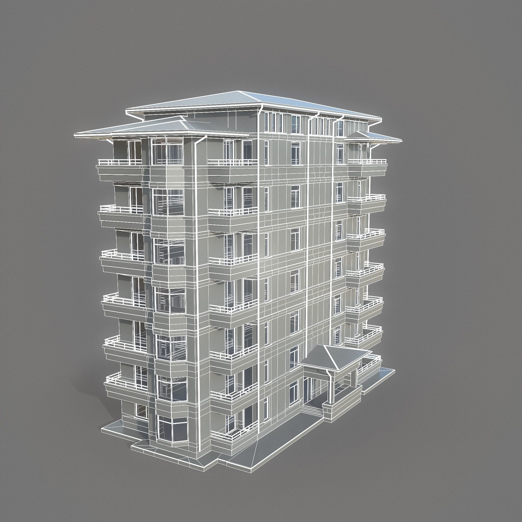 Residential Apartment Building 2 Low-poly 3D model_12
