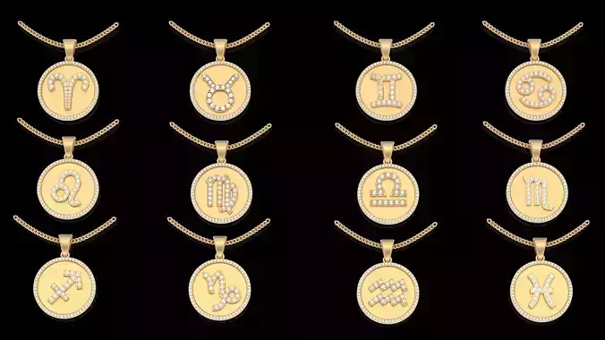 Zodiac sign pendants pendant gold printable jewelry 3D model