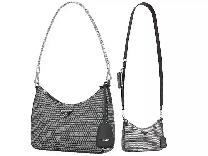Prada Padded Nappa leather Re-Edition Shoulder Bag Black Silver Low-poly 3D model