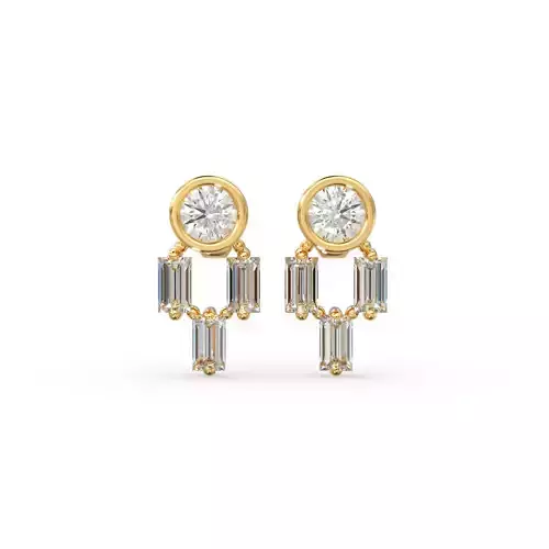Baguette Diamond Earrings Gold Silver Stud Round Diamond Jewelry