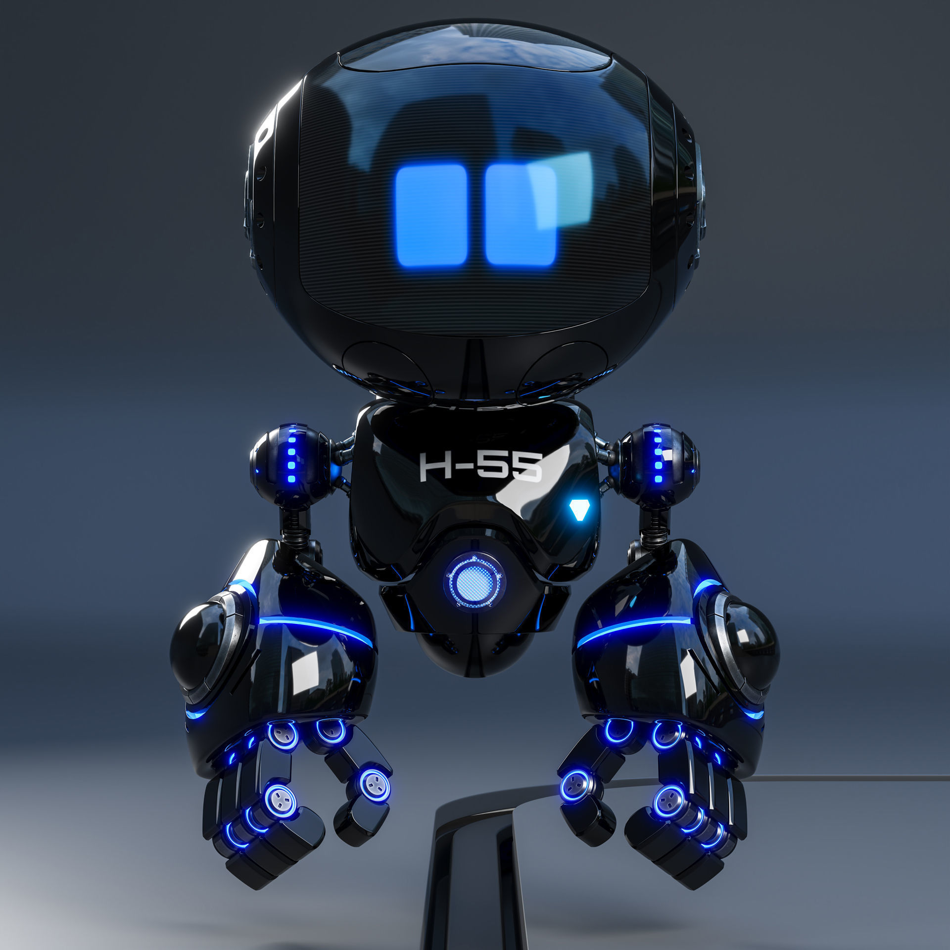 Cute Space Robot Rigged H-55 Black 3D model_6