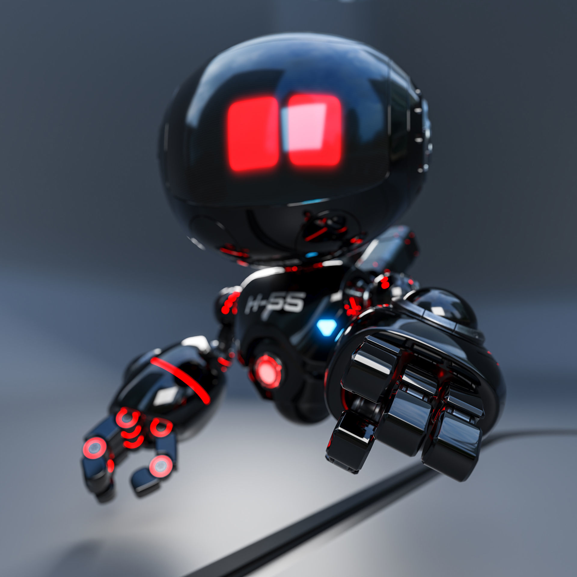 Cute Space Robot Rigged H-55 Black 3D model_16