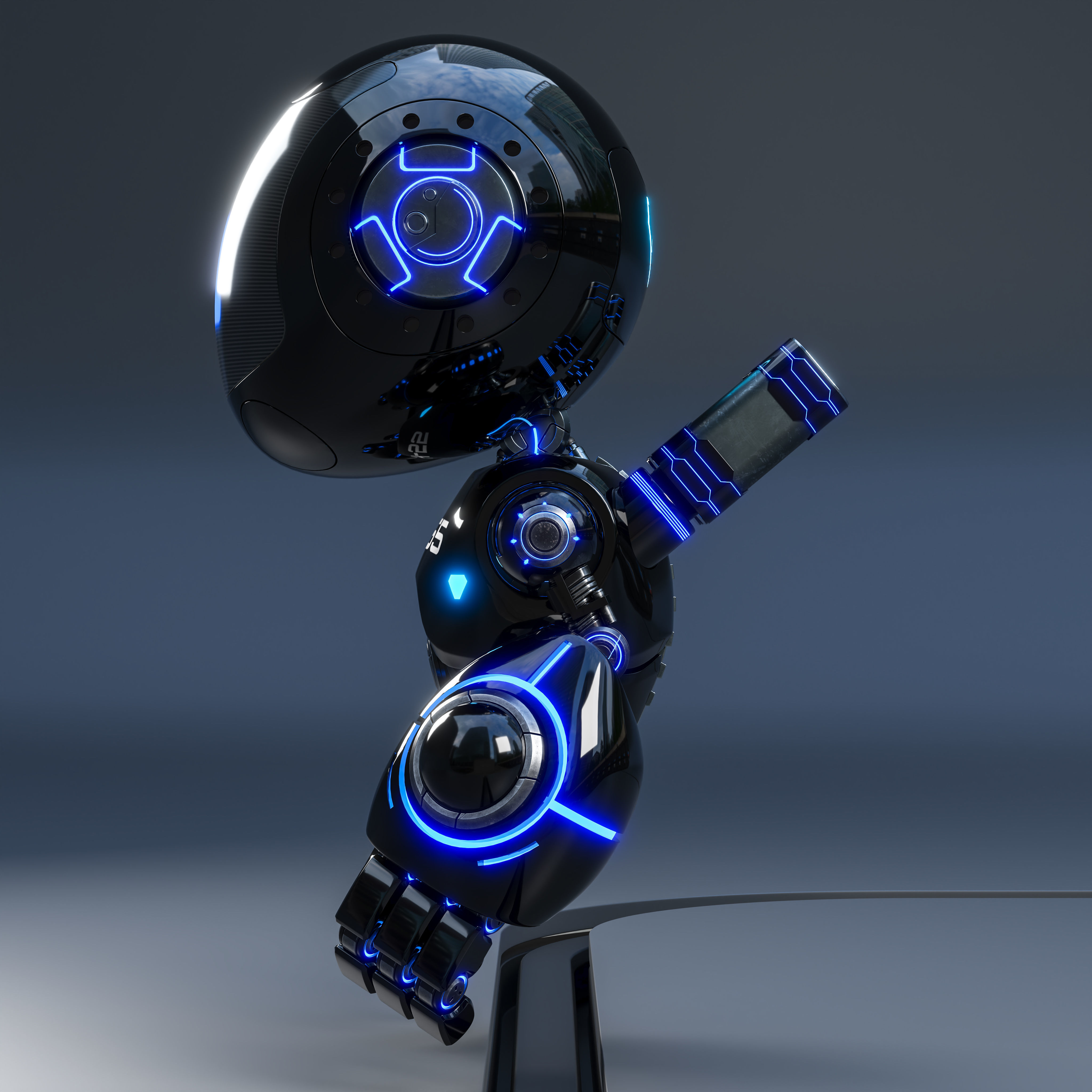 Cute Space Robot Rigged H-55 Black 3D model_25