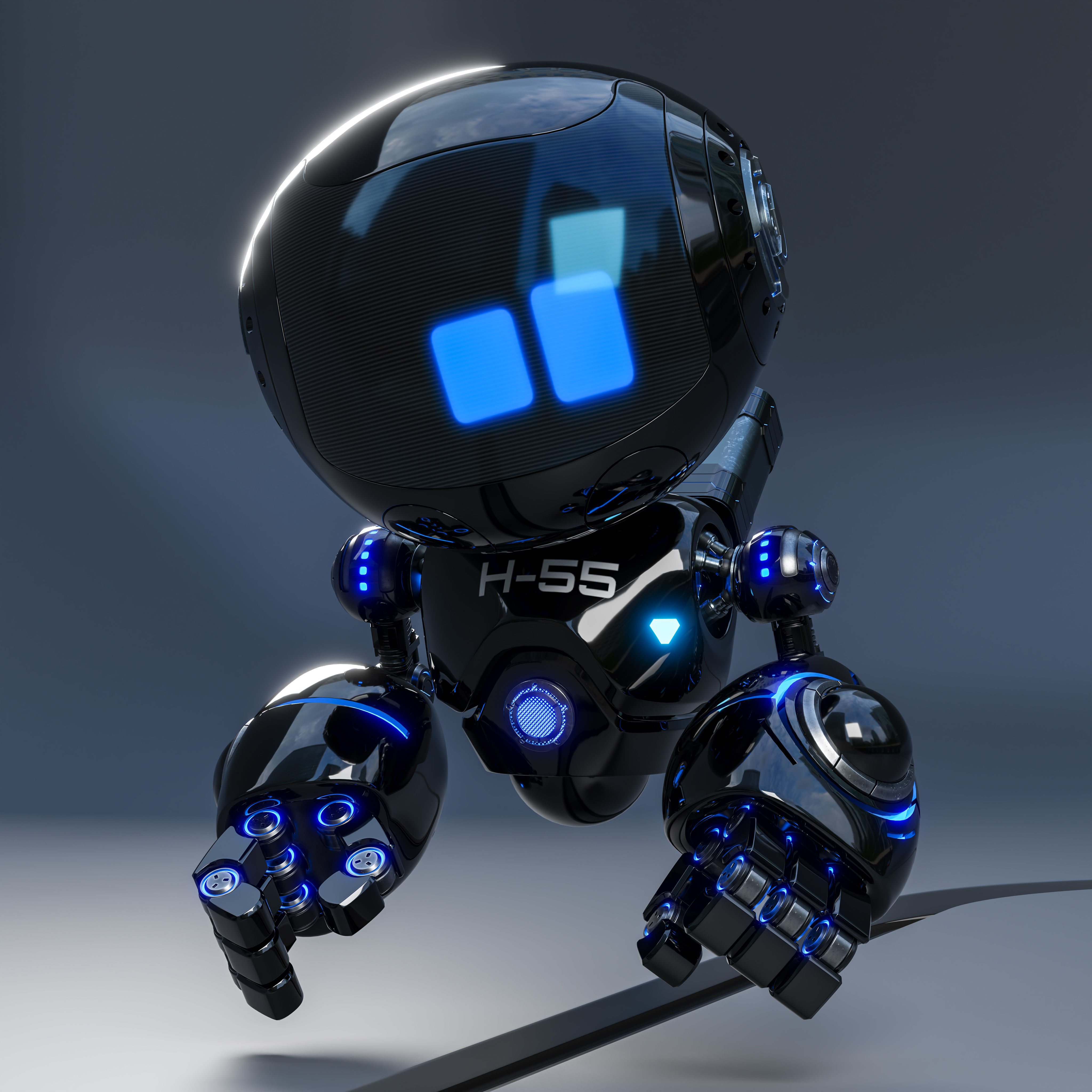 Cute Space Robot Rigged H-55 Black 3D model_3