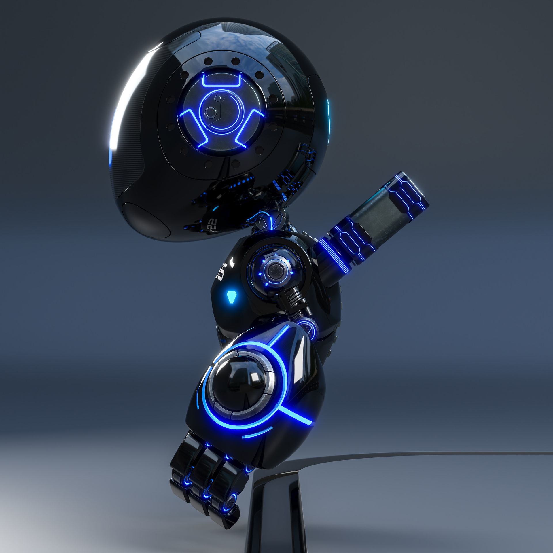 Cute Space Robot Rigged H-55 Black 3D model_7