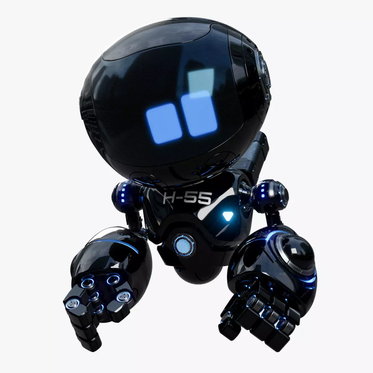 Cute Space Robot Rigged H-55 Black 3D model_0