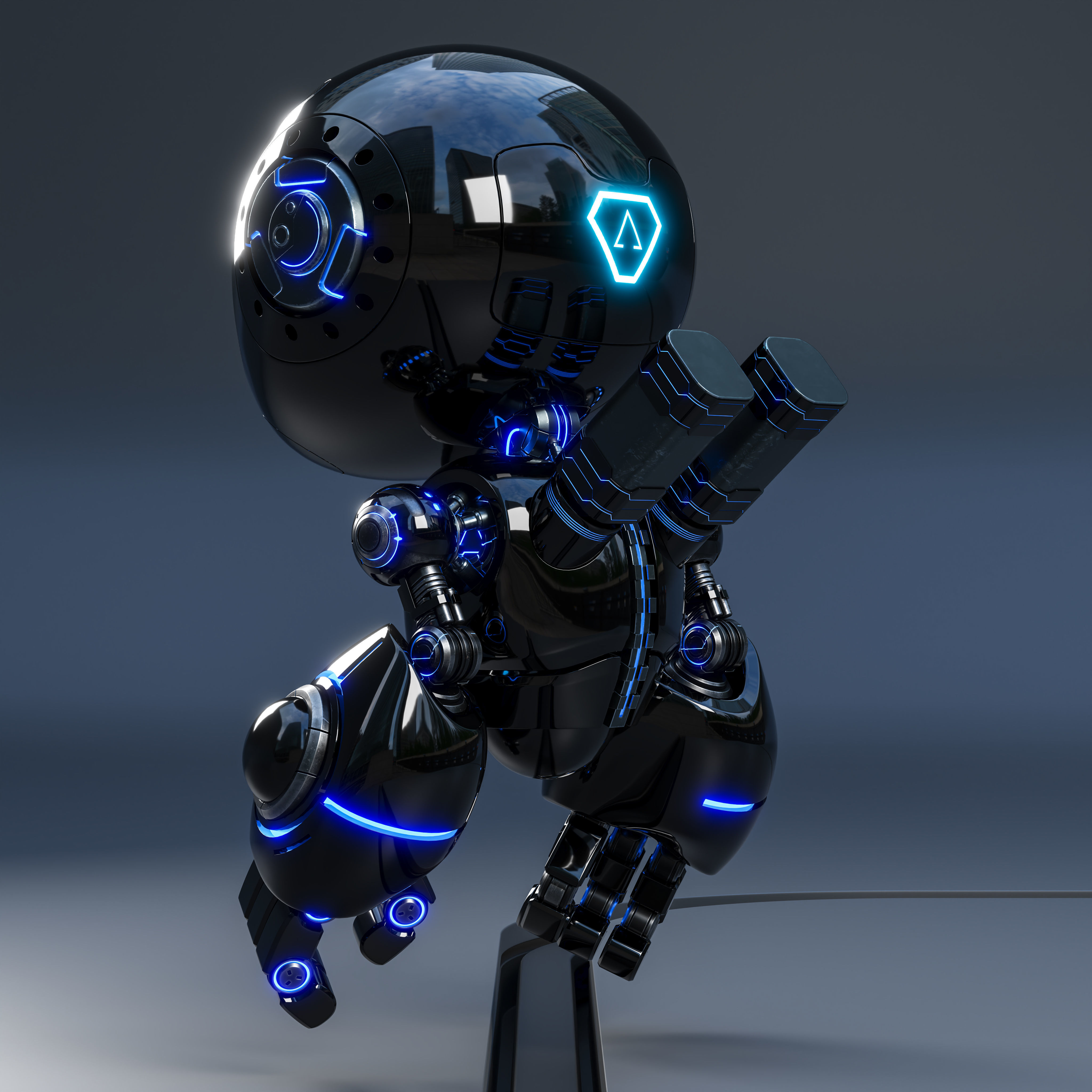 Cute Space Robot Rigged H-55 Black 3D model_26
