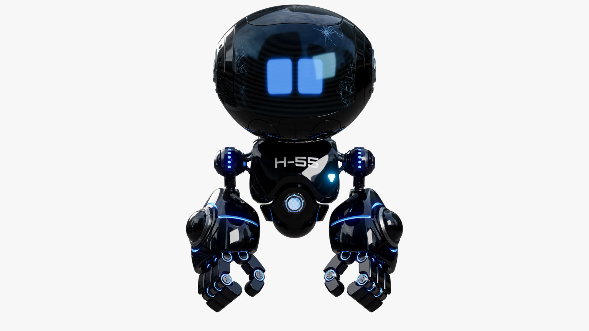 Cute Space Robot Rigged H-55 Black 3D model_2