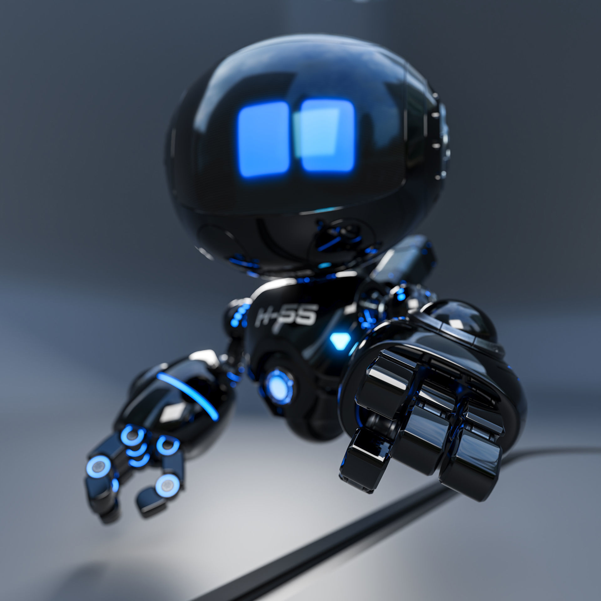Cute Space Robot Rigged H-55 Black 3D model_15