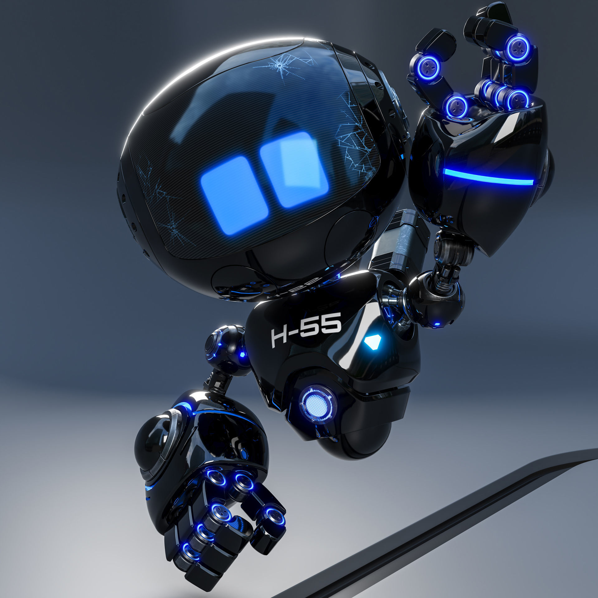 Cute Space Robot Rigged H-55 Black 3D model_17