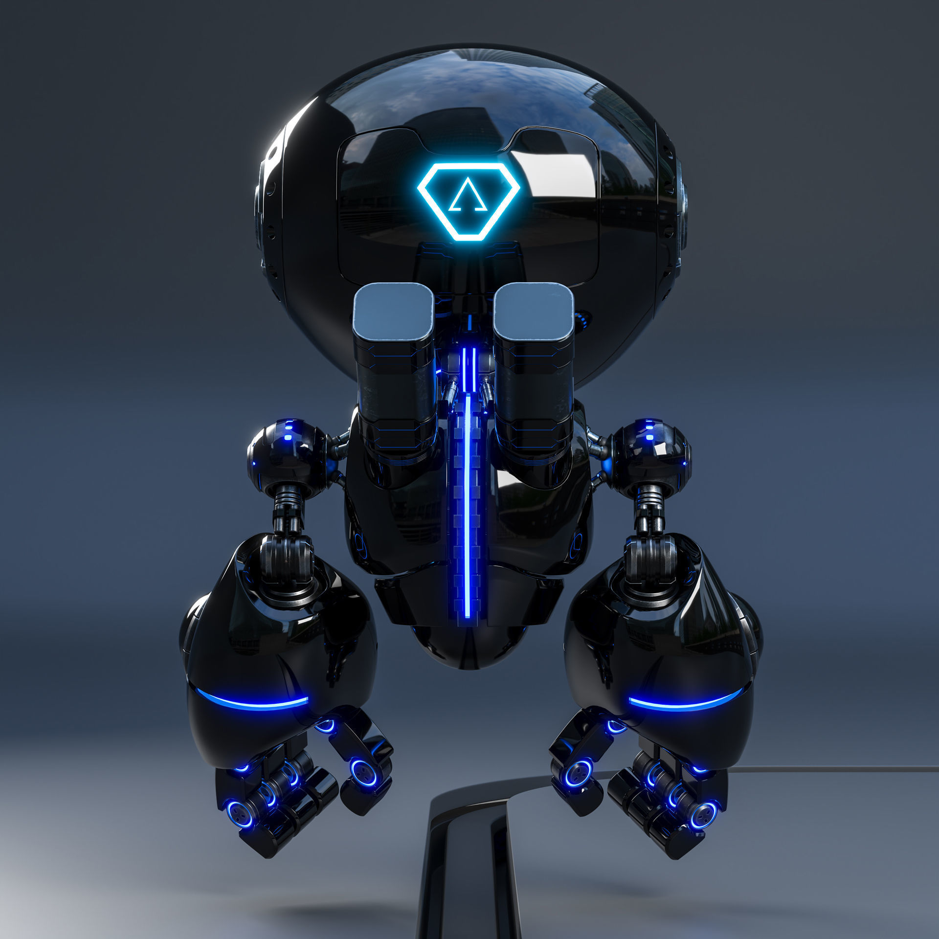 Cute Space Robot Rigged H-55 Black 3D model_9