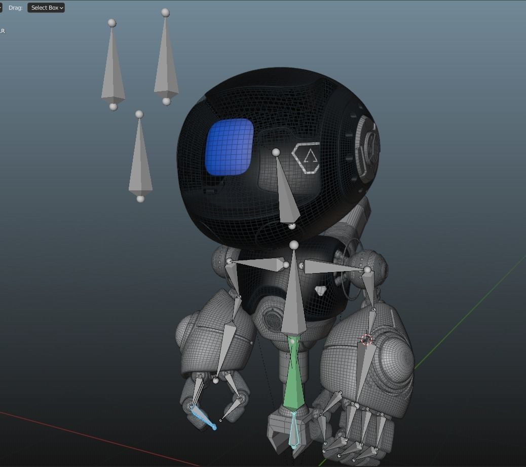 Cute Space Robot Rigged H-55 Black 3D model_23
