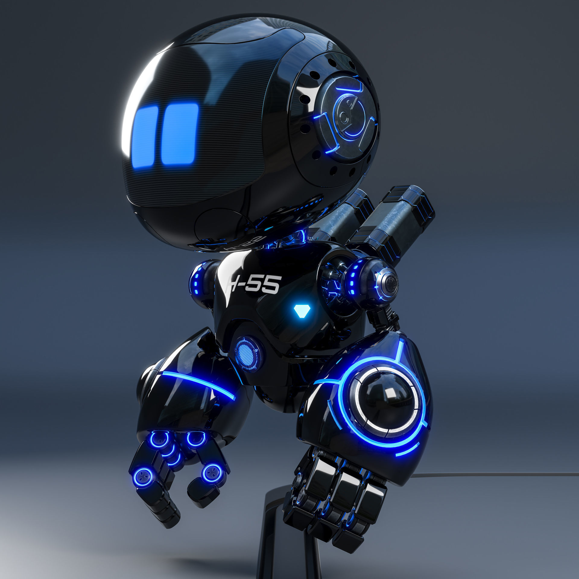 Cute Space Robot Rigged H-55 Black 3D model_4
