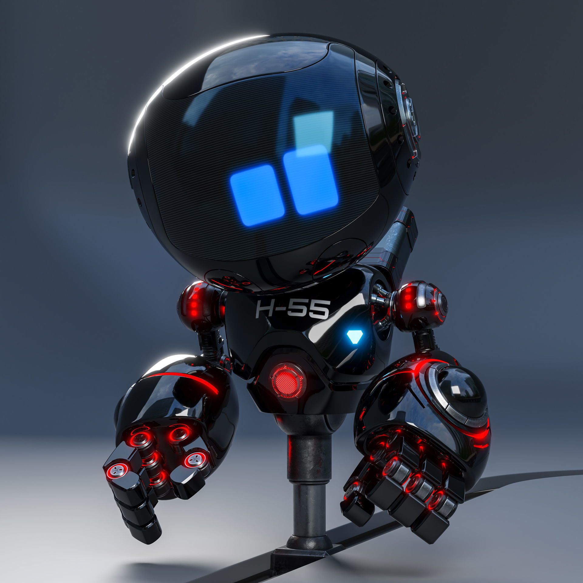 Cute Space Robot Rigged H-55 Black 3D model_13