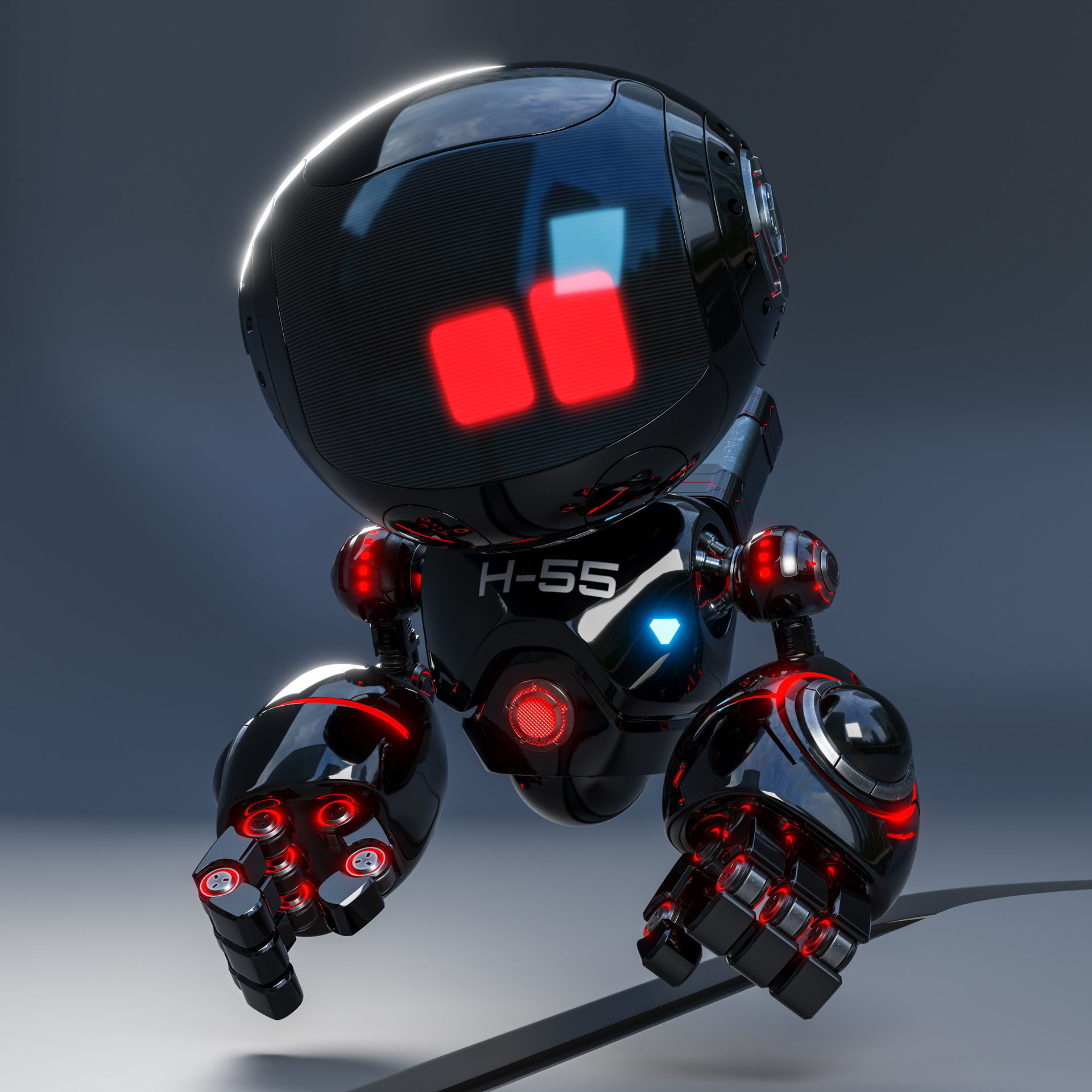 Cute Space Robot Rigged H-55 Black 3D model_14