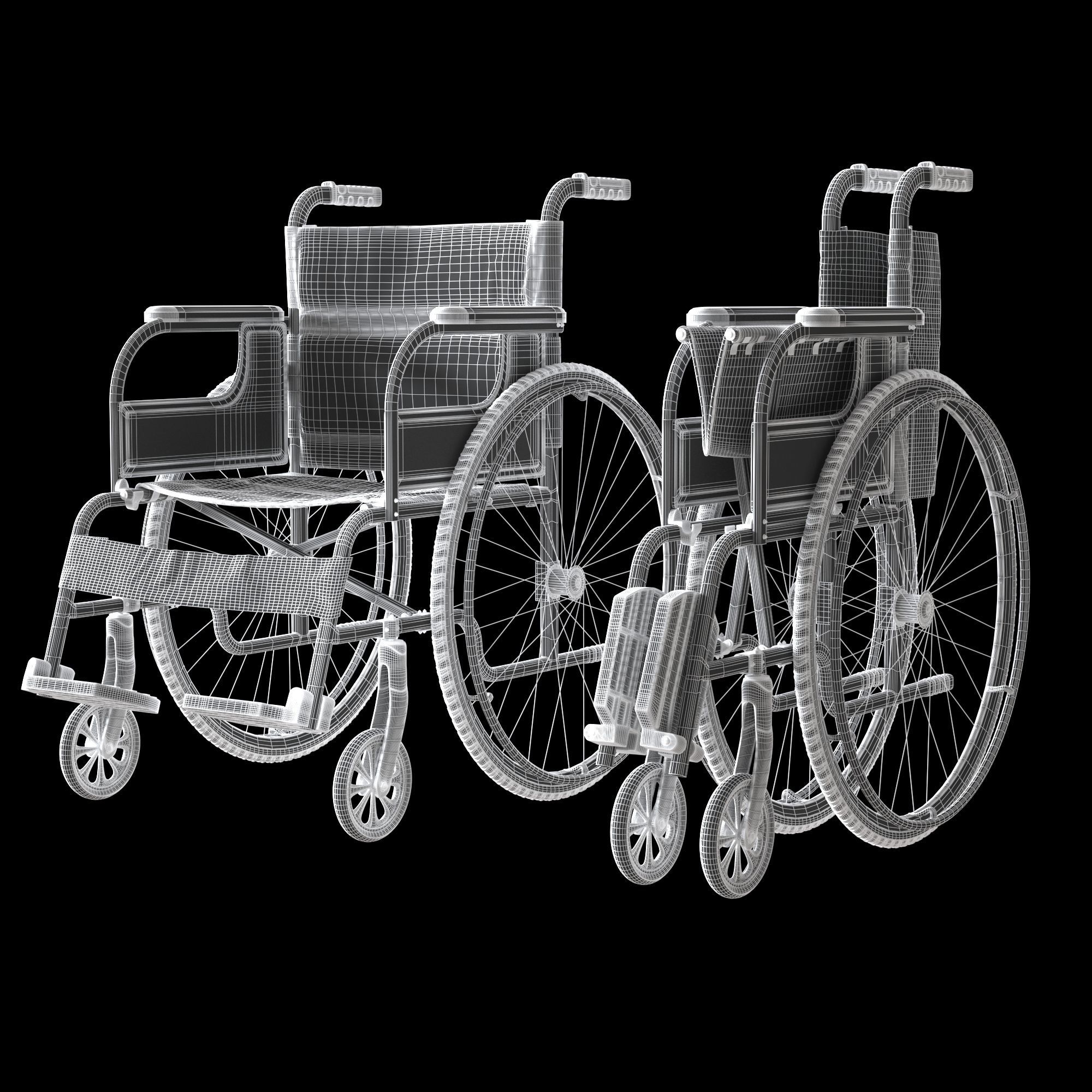 hospital wheelchair open and folded 3D model_1
