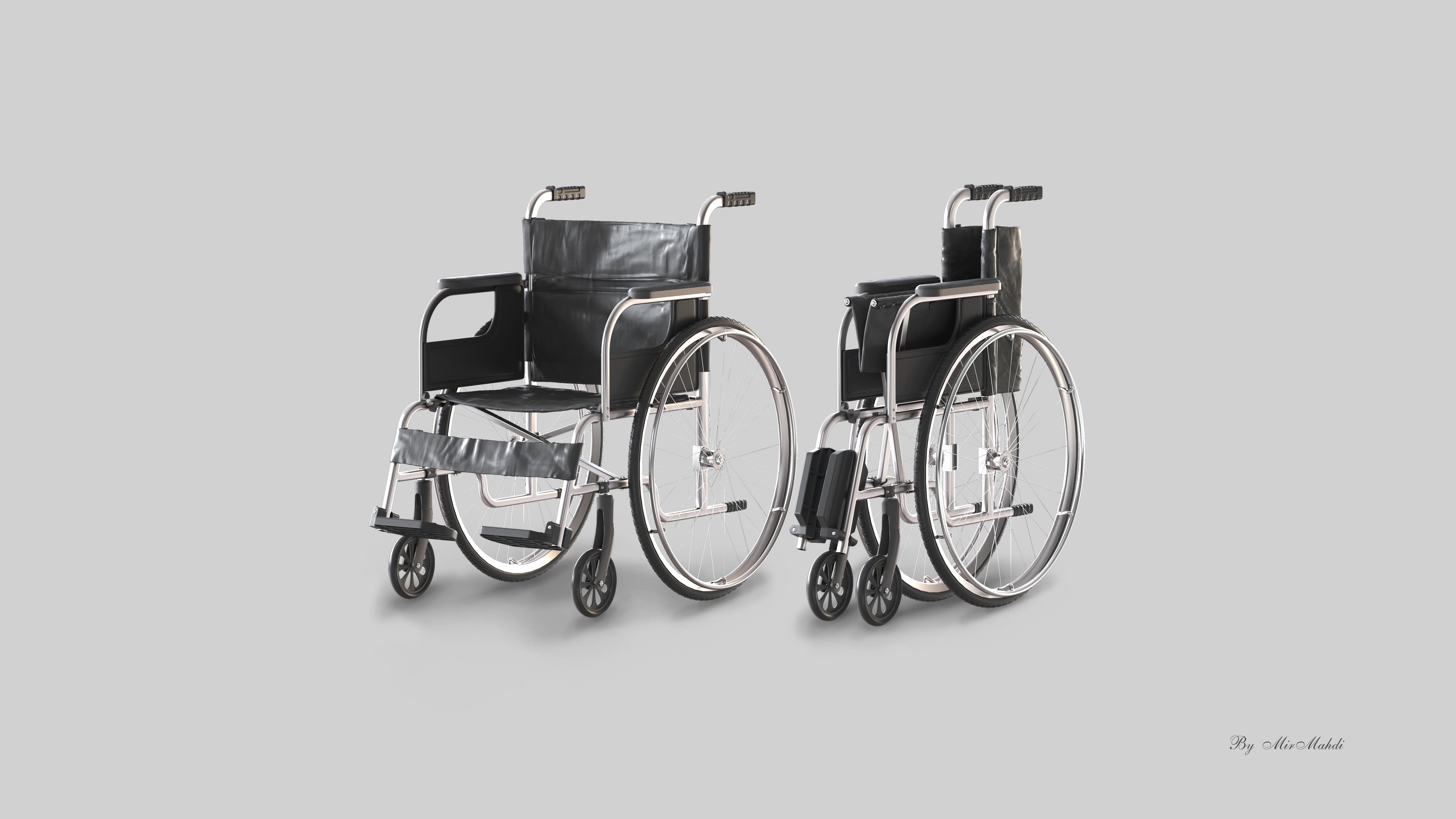 hospital wheelchair open and folded 3D model_6