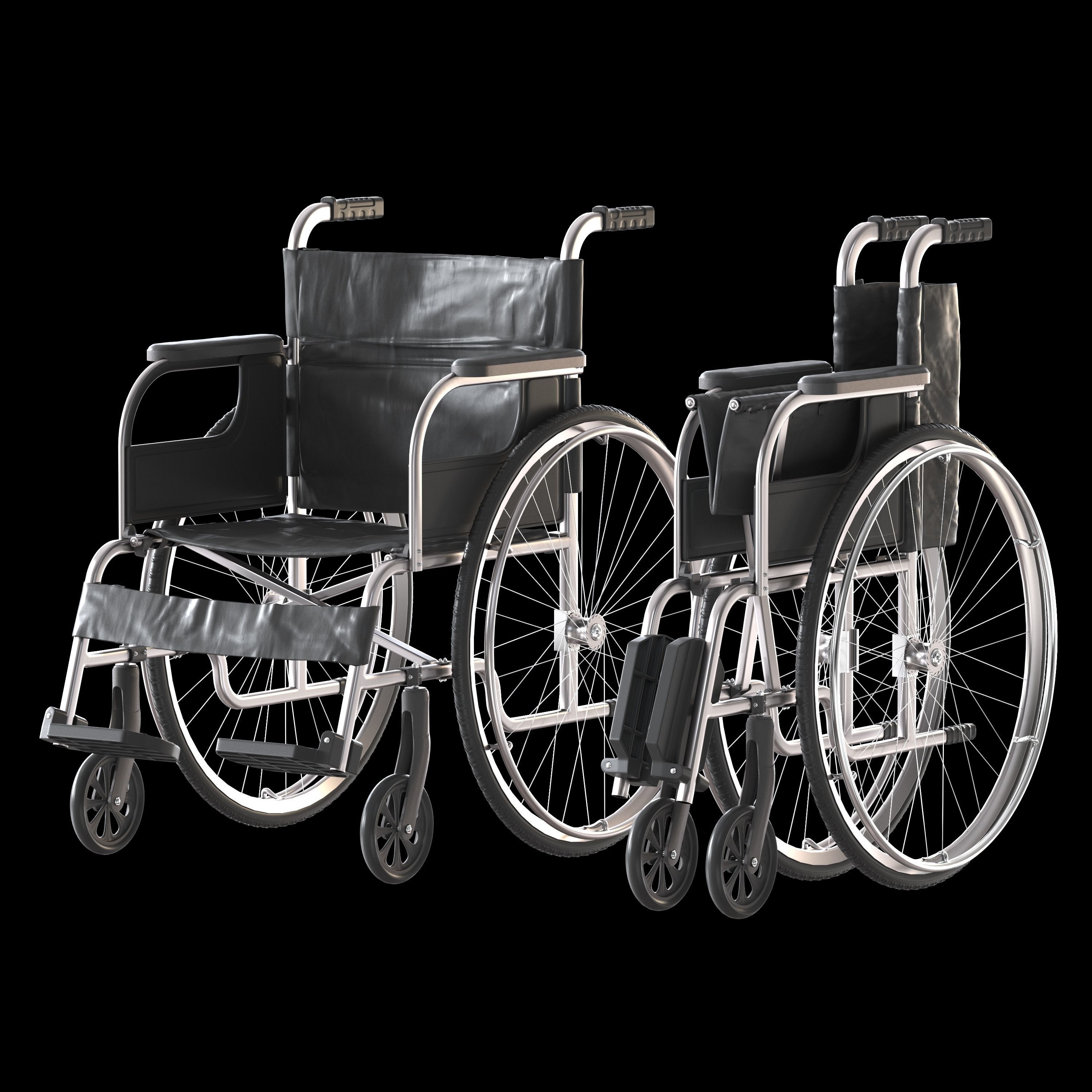 hospital wheelchair open and folded 3D model_2