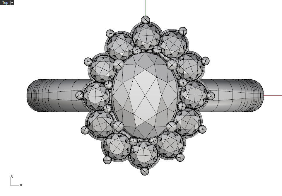 Cluster ring with oval gem 3D print model_10