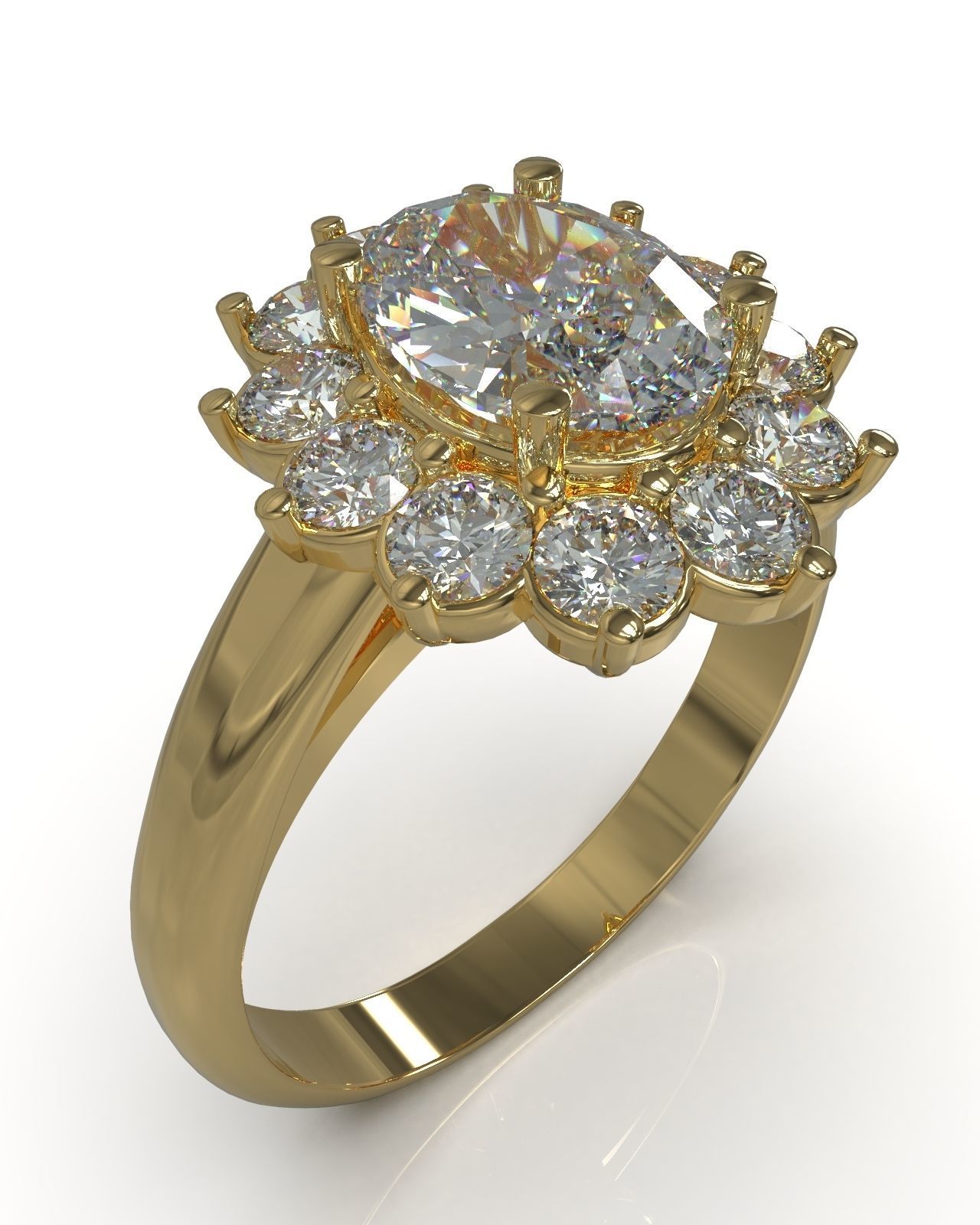 Cluster ring with oval gem 3D print model_4