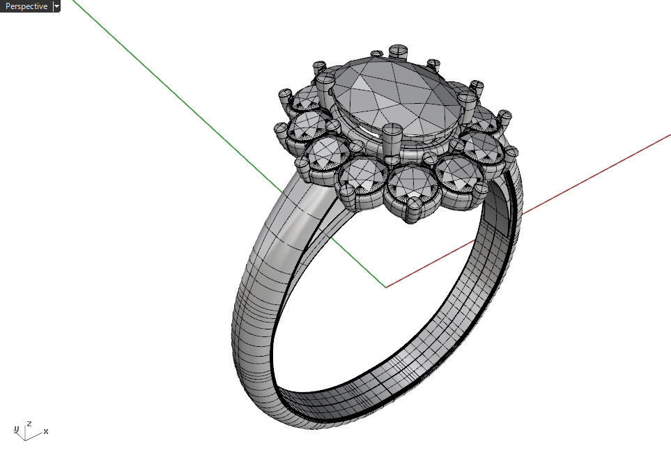 Cluster ring with oval gem 3D print model_8