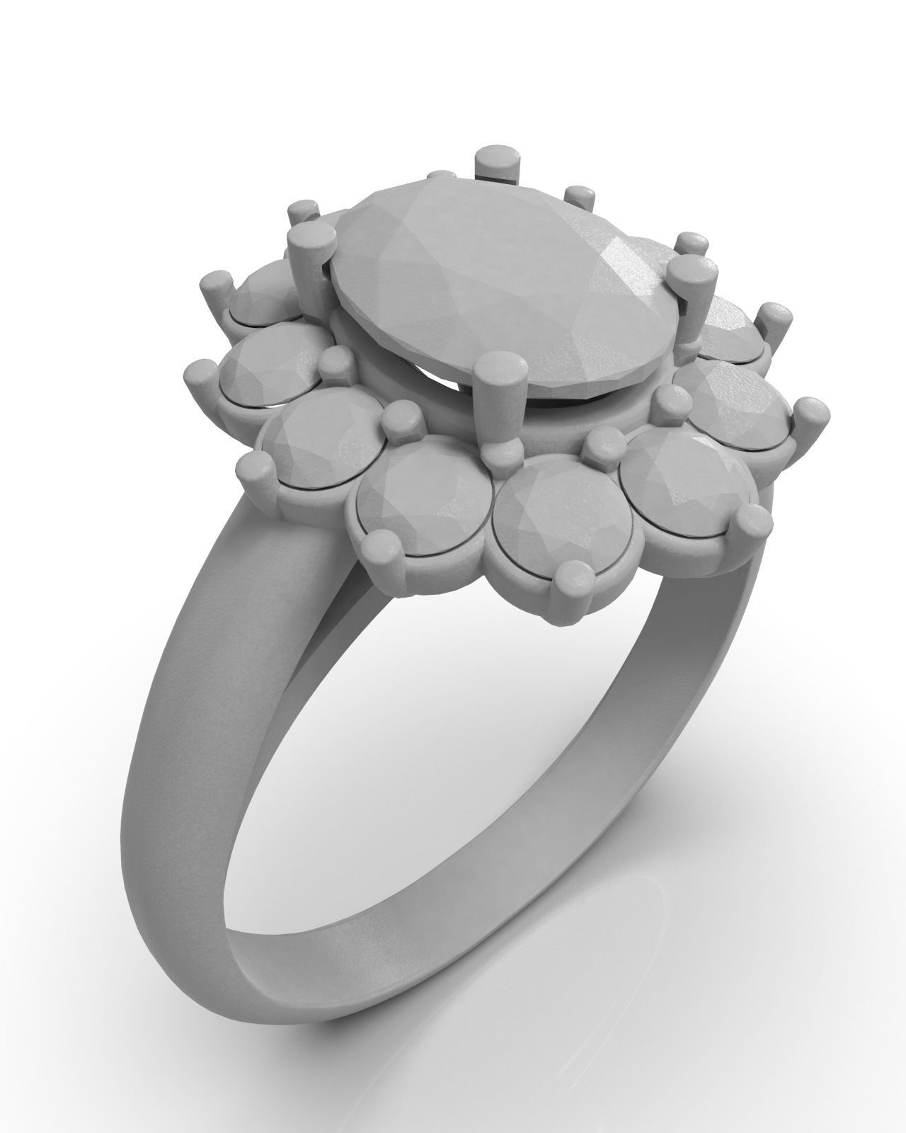 Cluster ring with oval gem 3D print model_7