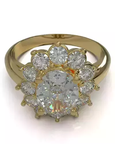 Cluster ring with oval gem