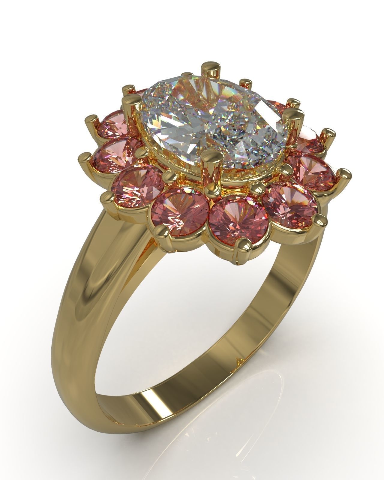 Cluster ring with oval gem 3D print model_2