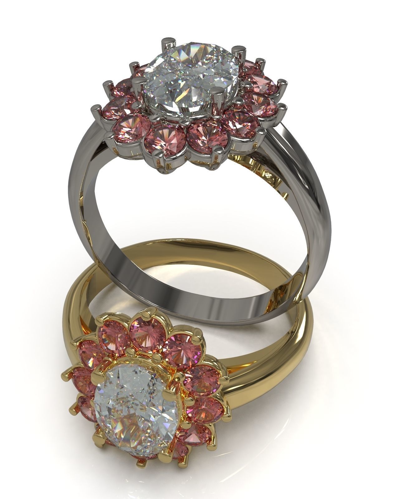 Cluster ring with oval gem 3D print model_6
