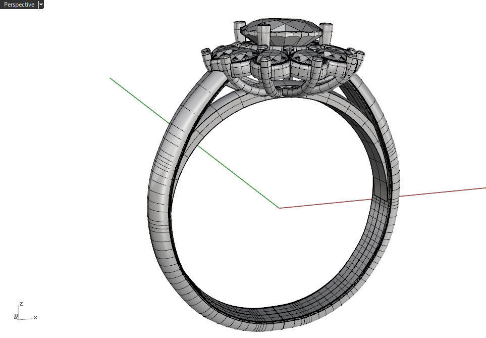 Cluster ring with oval gem 3D print model_9