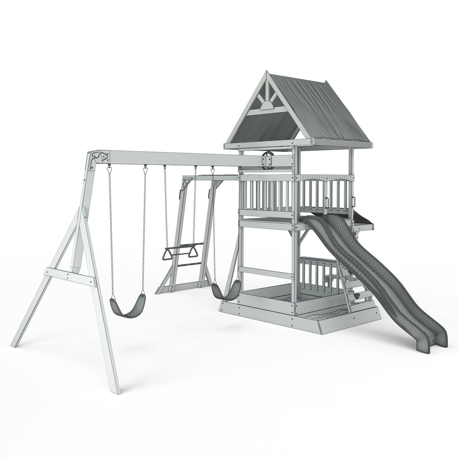 Beach Front Wooden Swing Set 3D model CGTrader