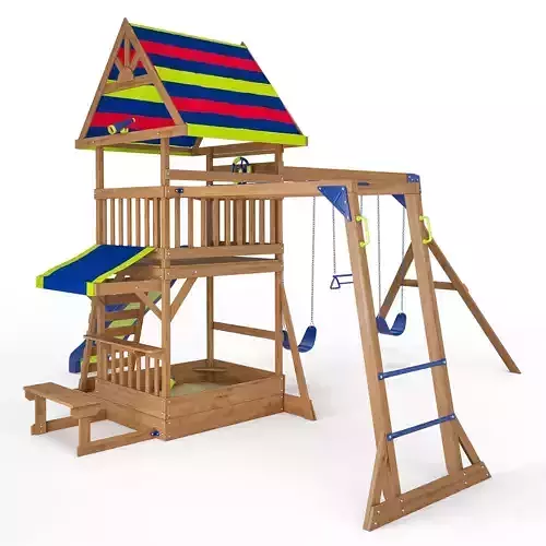 Beach Front Wooden Swing Set 3D model