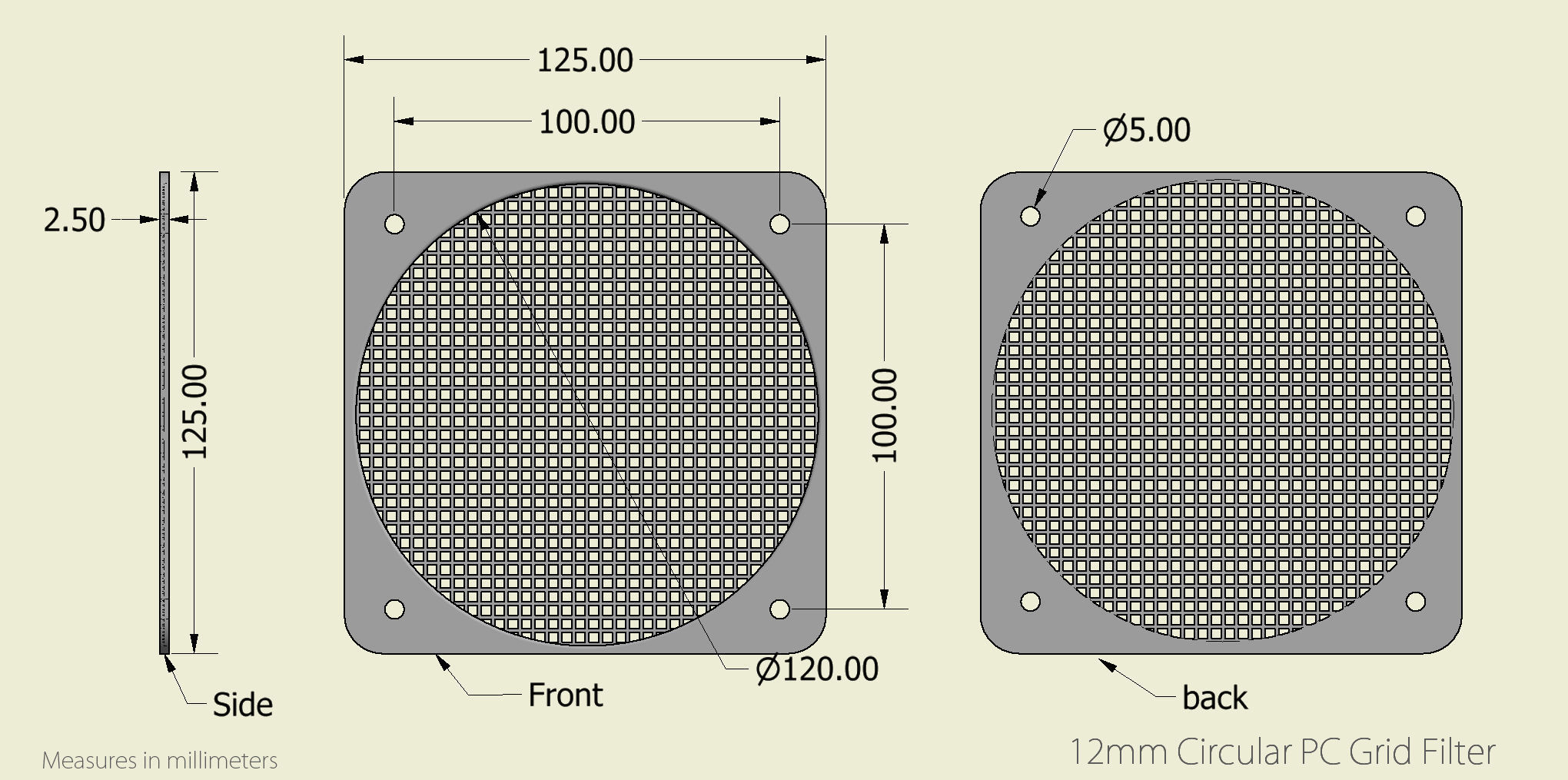 12mm Circular PC Grid Filter 3D print model_2