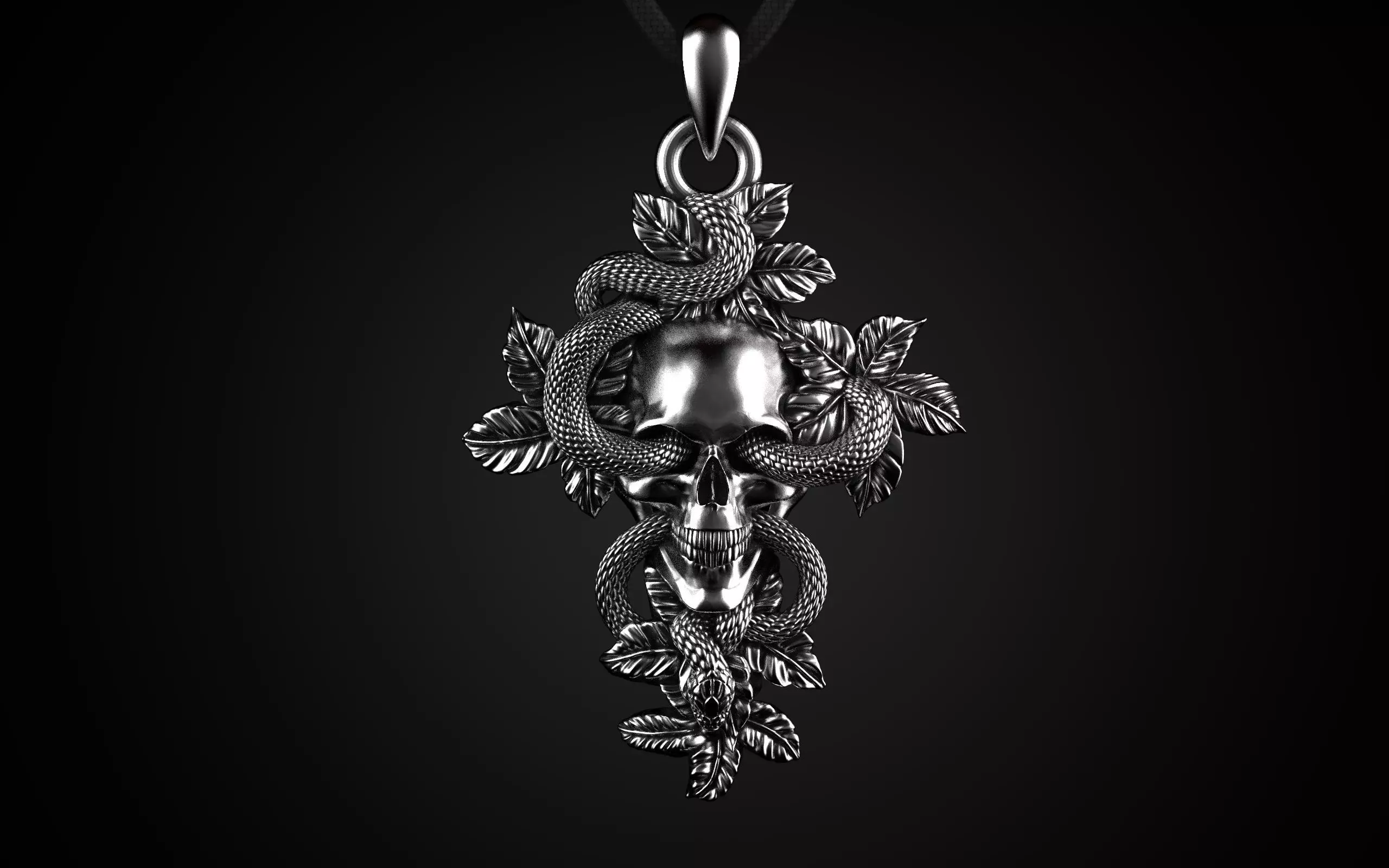 Skull Cross with Flowers and Snake Pendant Necklace 3D print model_0