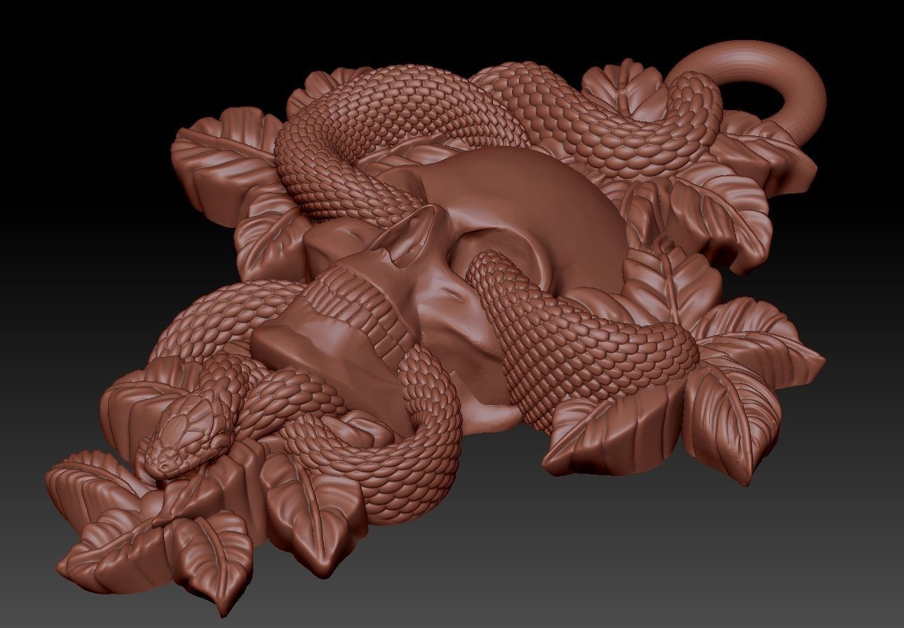 Skull Cross with Flowers and Snake Pendant Necklace 3D print model_3