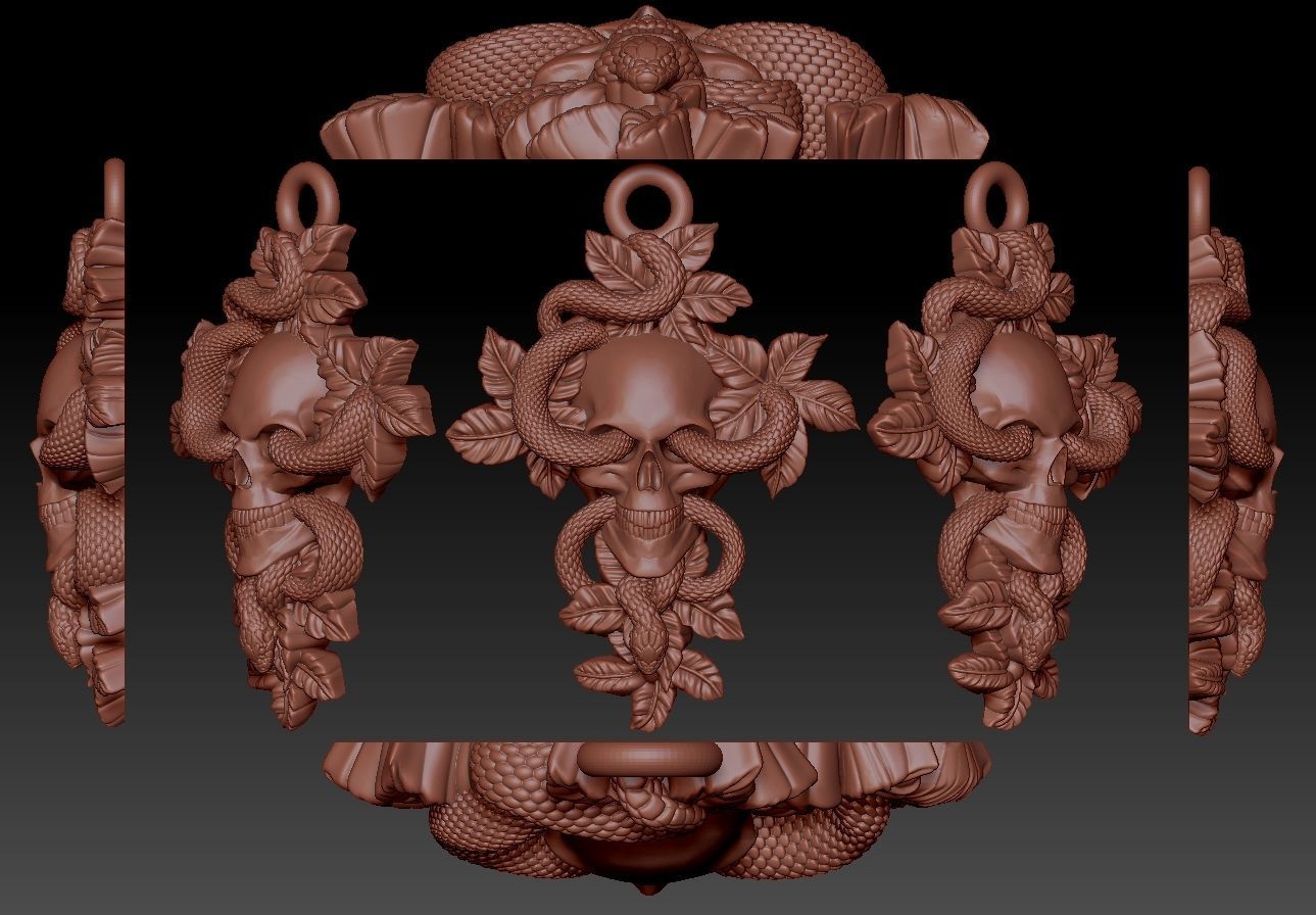 Skull Cross with Flowers and Snake Pendant Necklace 3D print model_1