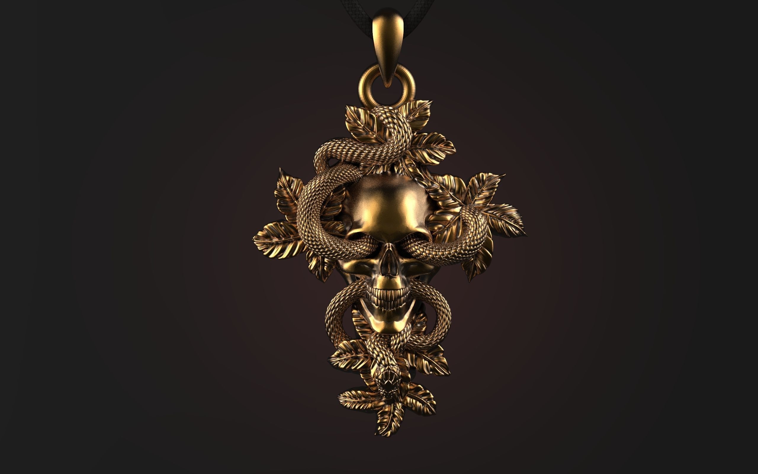 Skull Cross with Flowers and Snake Pendant Necklace 3D print model_4