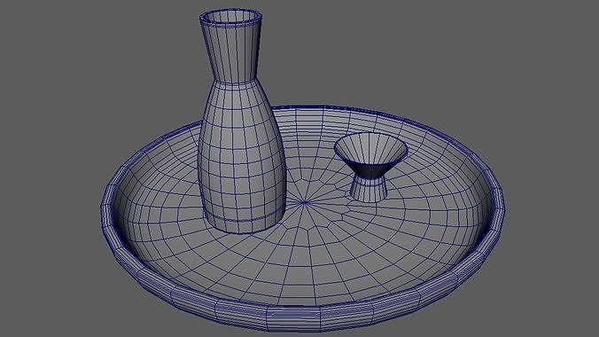Japanese Sake Kit Low-poly 3D model 6