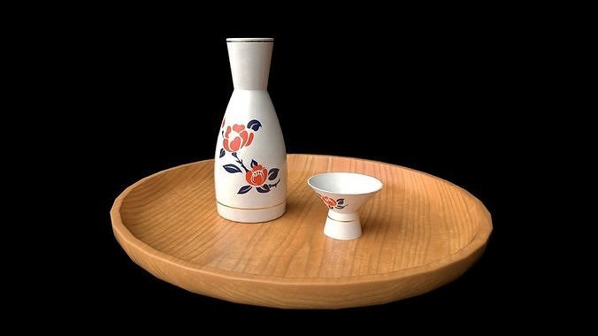 Japanese Sake Kit Low-poly 3D model 2