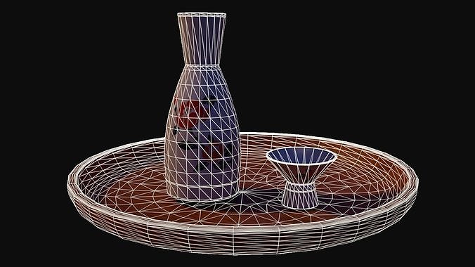 Japanese Sake Kit Low-poly 3D model 5