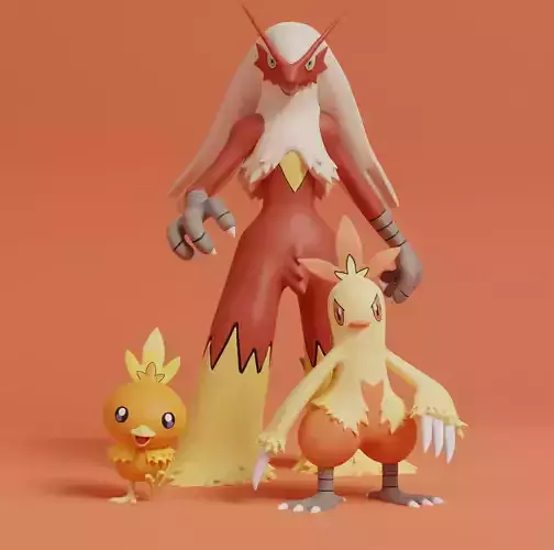 Pokemon - Torchic Combusken and Blaziken  with 2 poses 3D print model