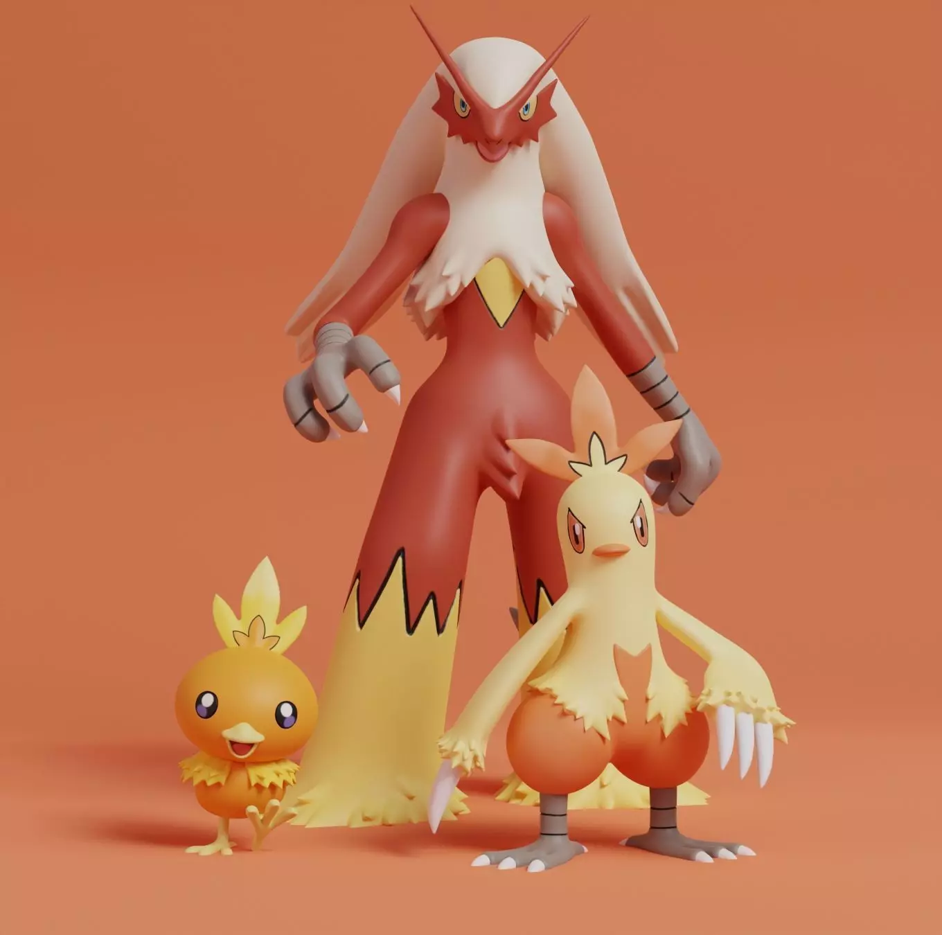 Pokemon - Torchic Combusken and Blaziken  with 2 poses 3D print model_0