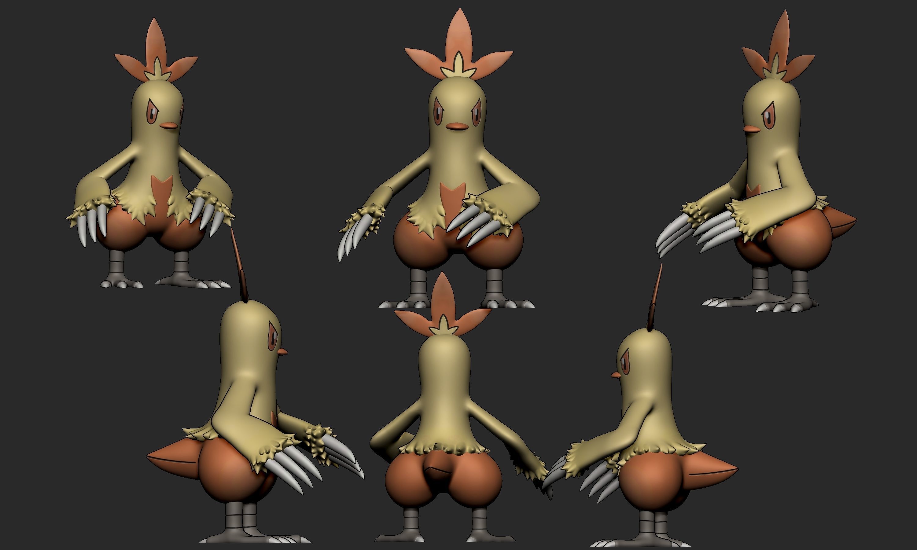 Pokemon - Torchic Combusken and Blaziken  with 2 poses 3D print model_7