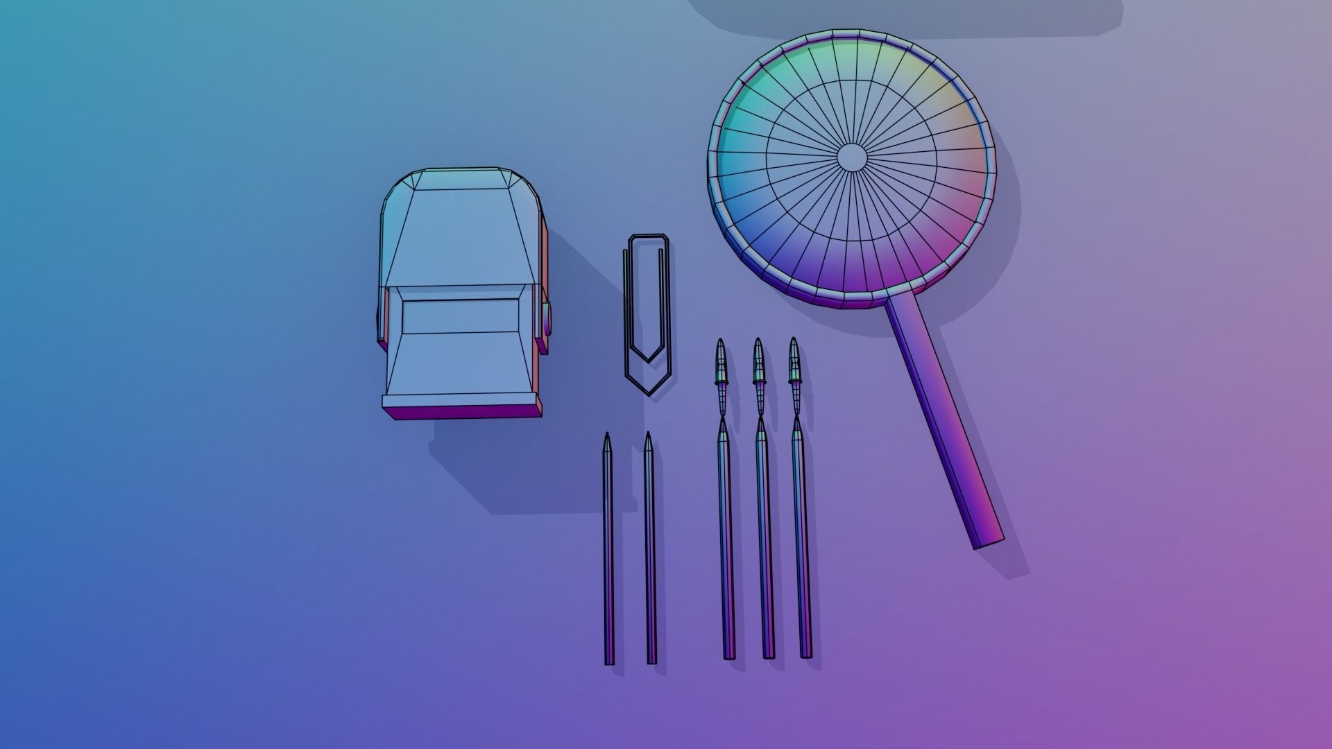 Pack  table with objects - low poly Low-poly 3D model_7