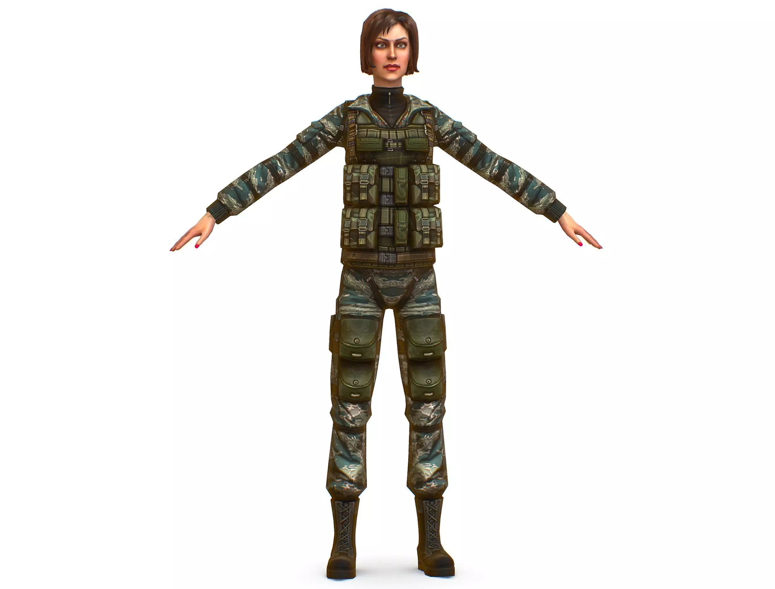 A young girl in army camouflage Low-poly 3D model