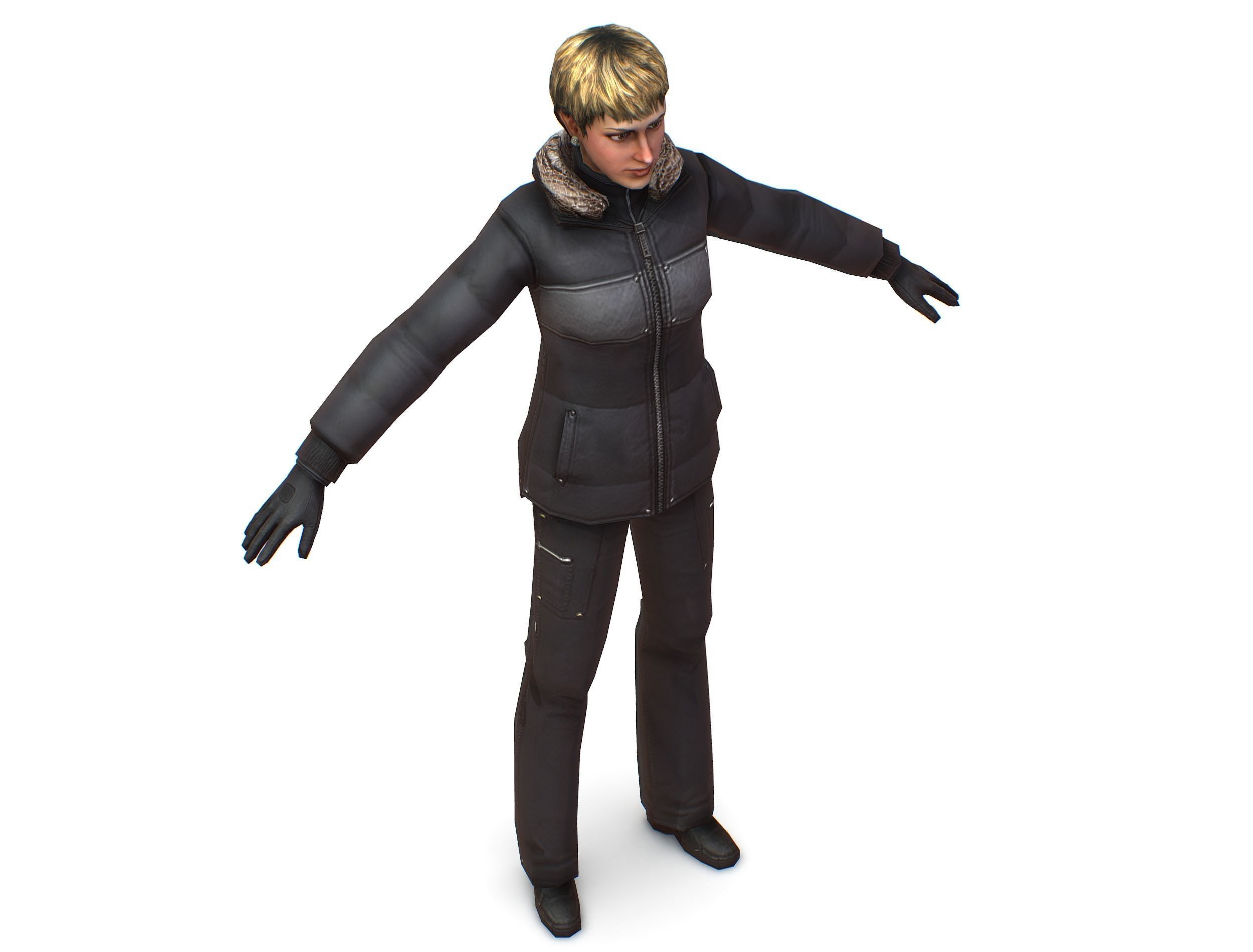 A young girl in a down jacket a ski suit Low-poly 3D model_8