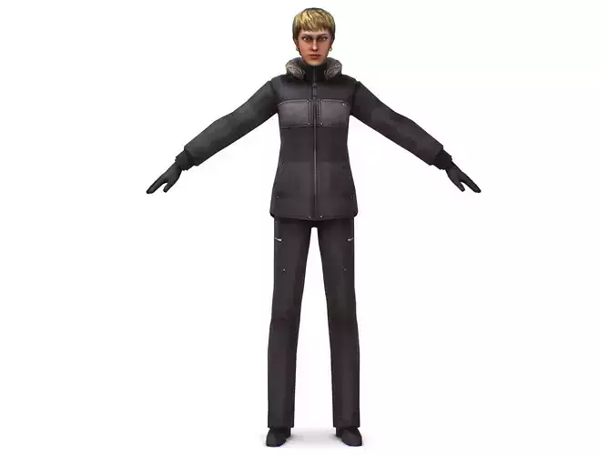 A young girl in a down jacket a ski suit