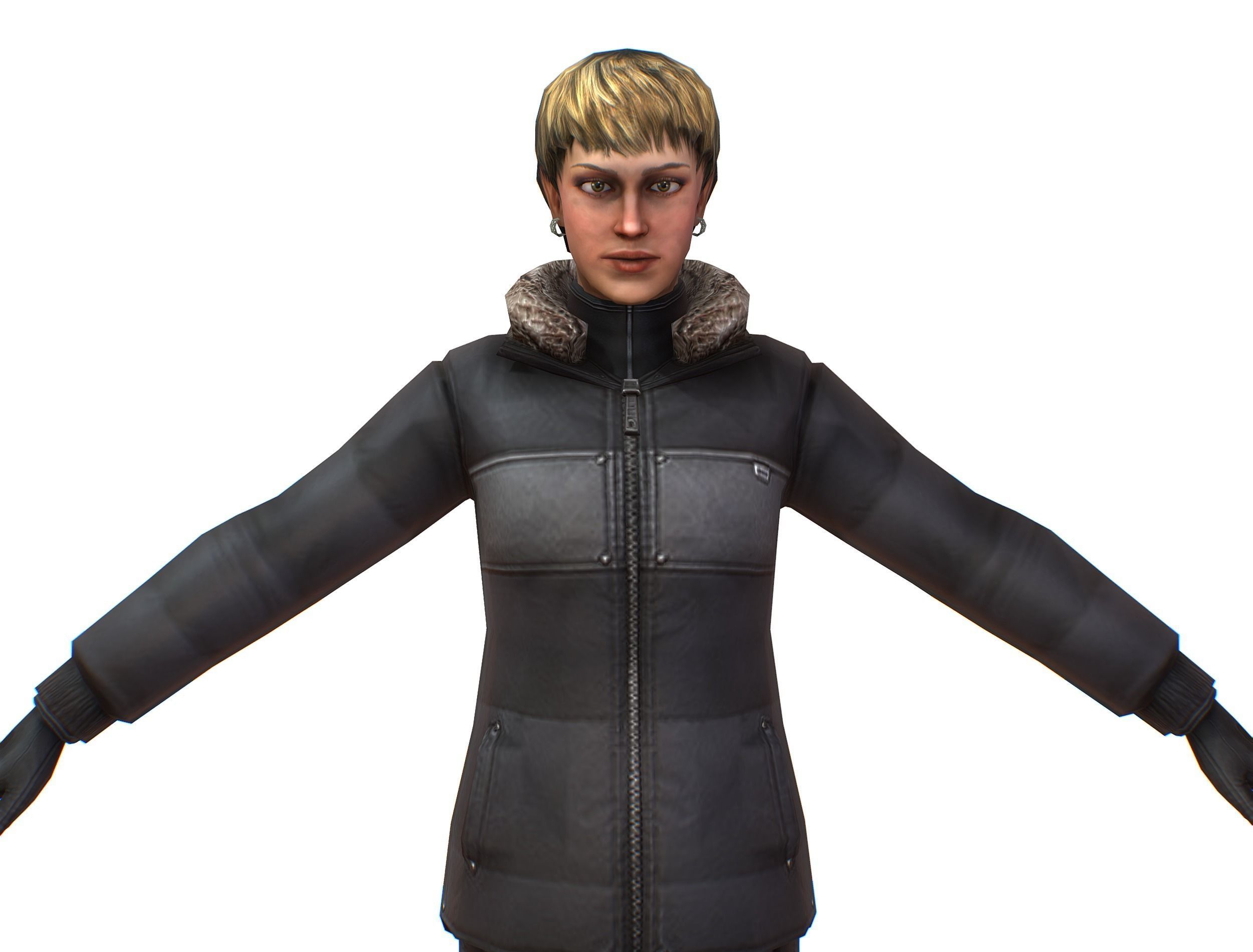 A young girl in a down jacket a ski suit Low-poly 3D model_11