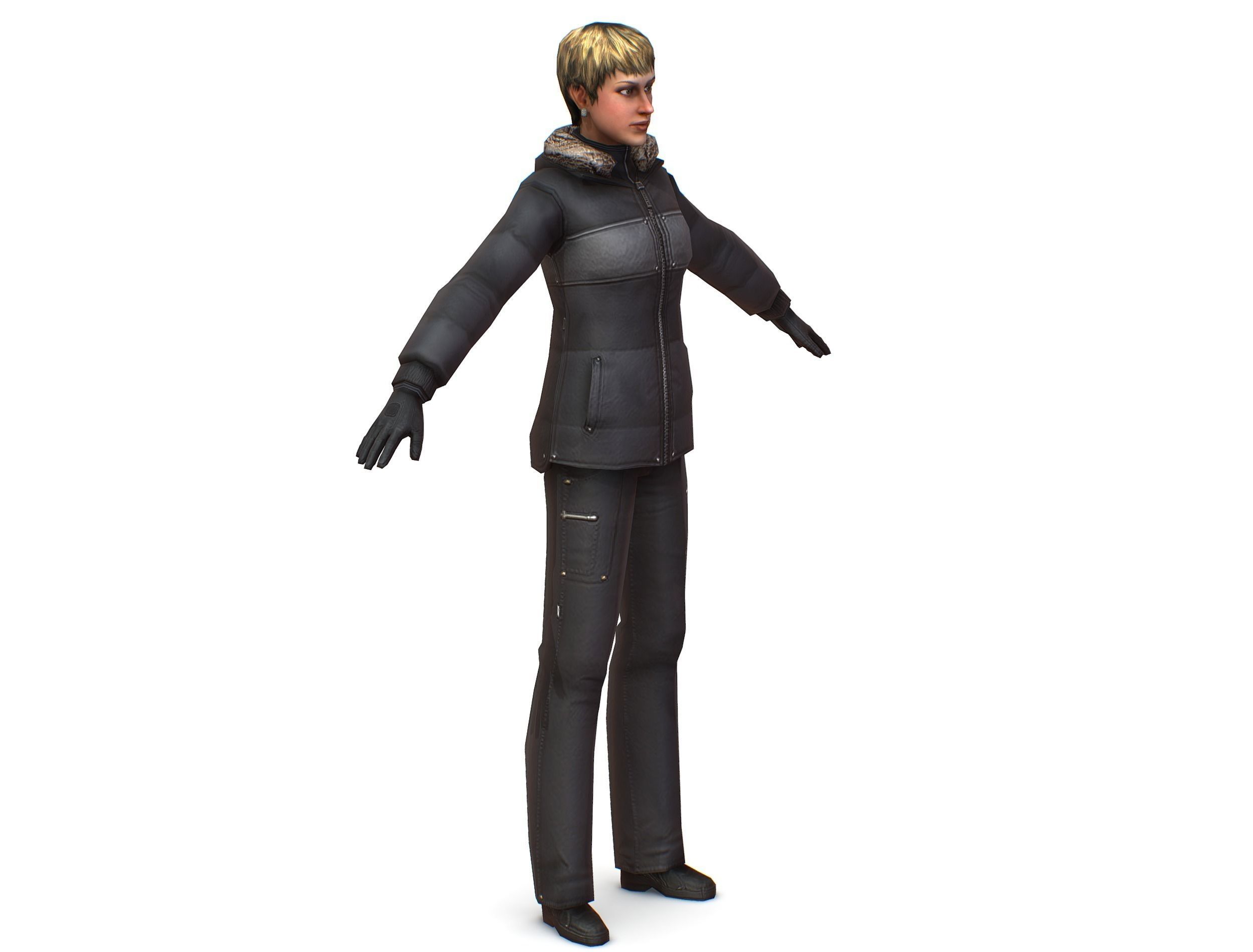 A young girl in a down jacket a ski suit Low-poly 3D model_6