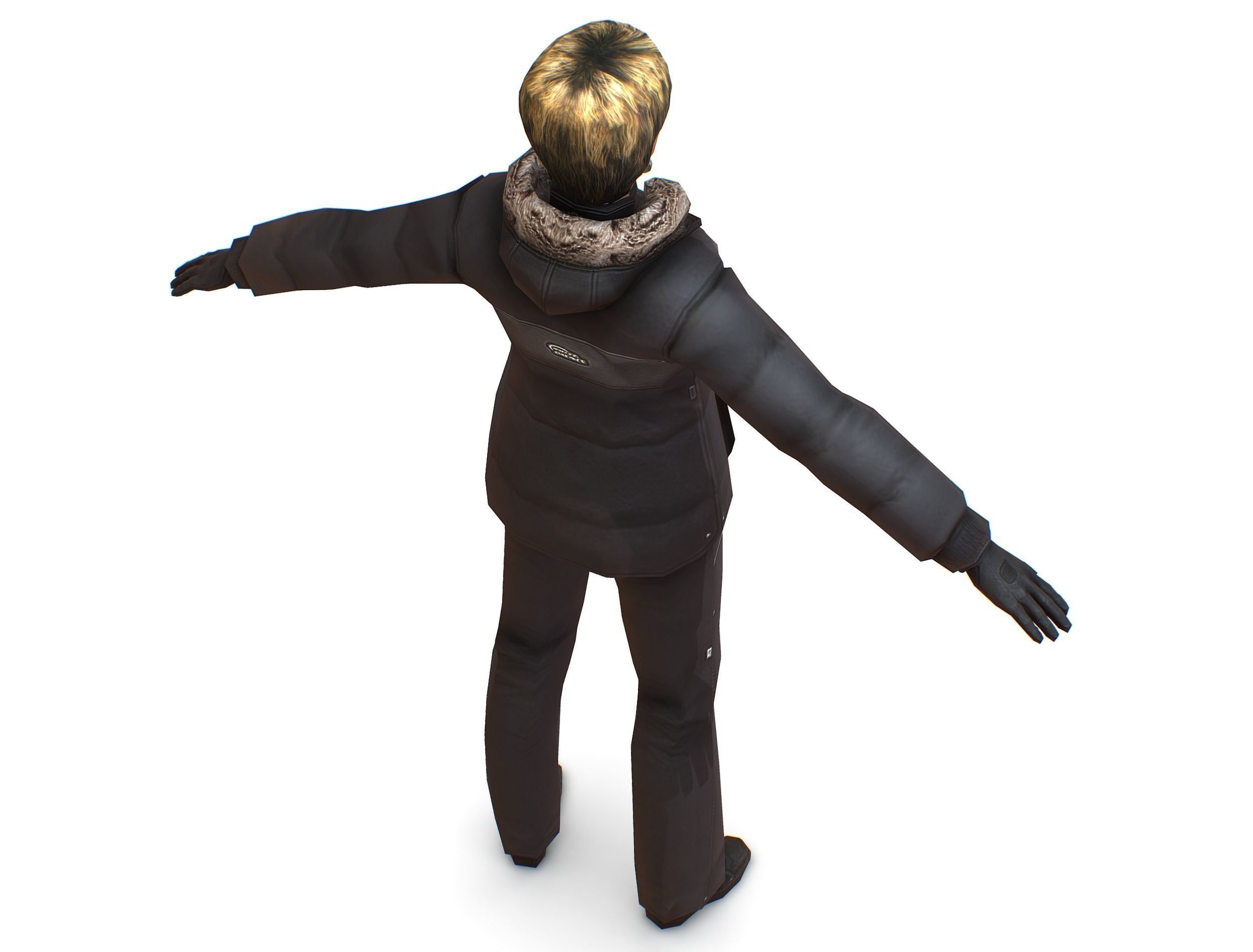 A young girl in a down jacket a ski suit Low-poly 3D model_9
